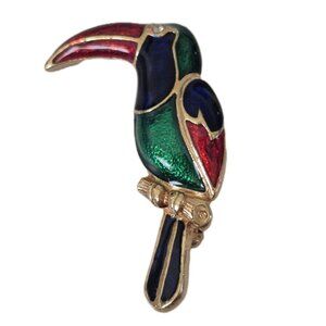 Vintage Multicolor Toucan Bird Brooch 1.5" Marked DOAN